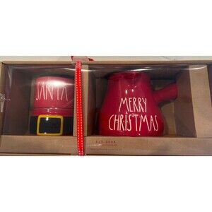 New RAE DUNN Merry Christmas Cocoa Pot & Santa Stacking Mugs Set. Never Opened!